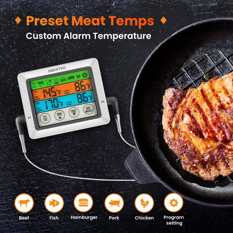 SMARTRO ST54 Dual Probe Digital Meat Thermometer for Cooking Food Kitchen Oven BBQ Grill with Timer Mode and Commercial-Grade Probes - Image 5